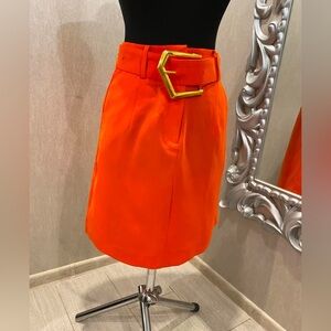 Bottega Veneta podium collection Vibrant Orange Skirt with Bold Belt